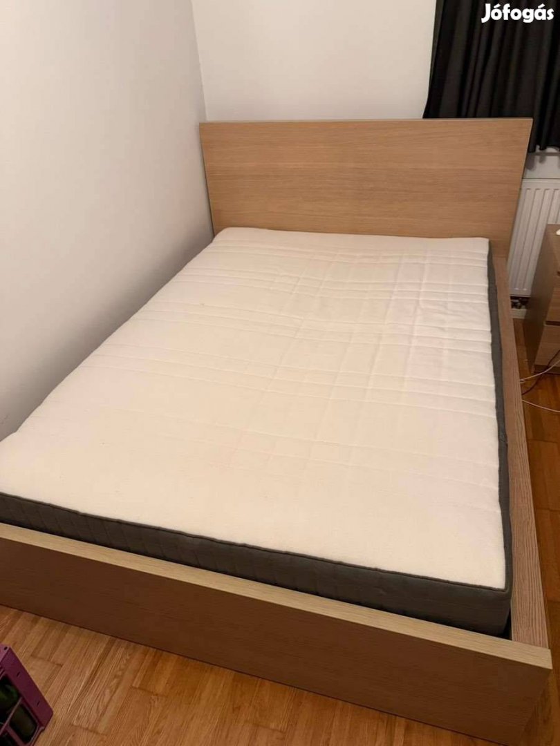 Újszerű Ikea Malm tölgy franciaágy 140x200ágyrácsmatrac
