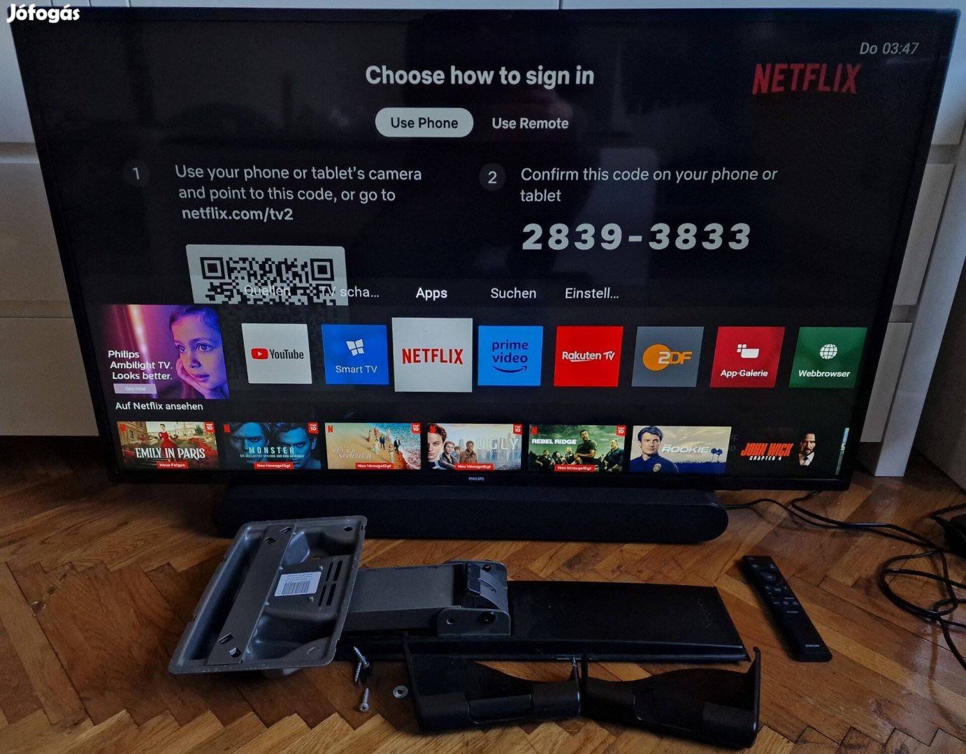 Újszerű Philips SMART LED TV 110cm Fullhd Netflix Youtube +Fali konzol