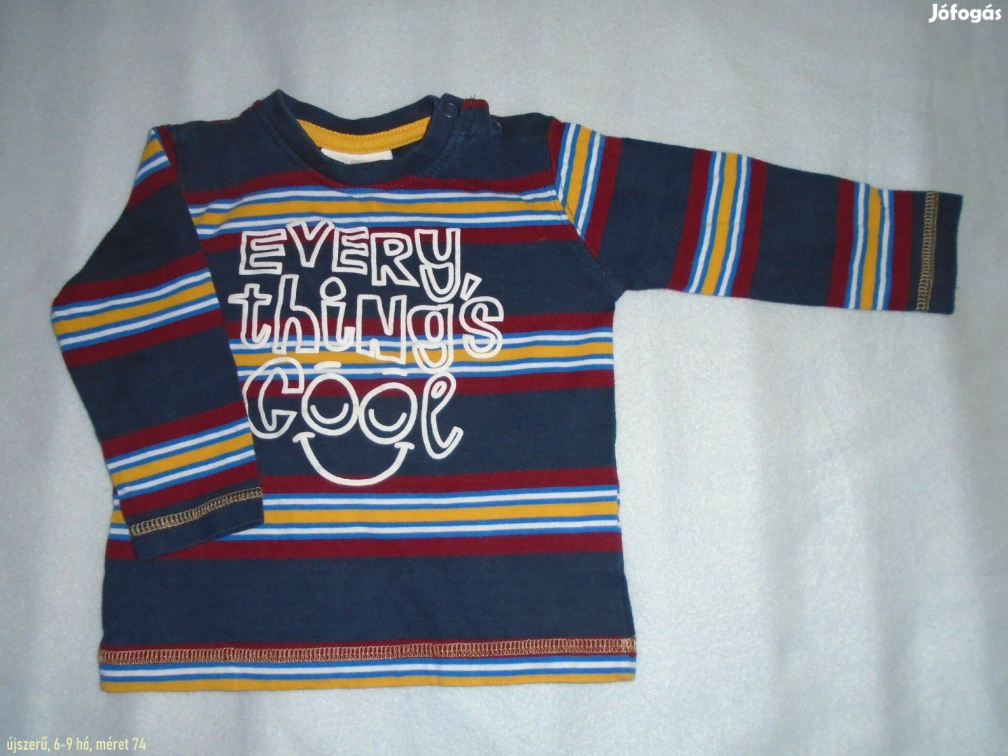 Újszerű csíkos és feliratos hosszú ujjú felső 6-9 hó méret