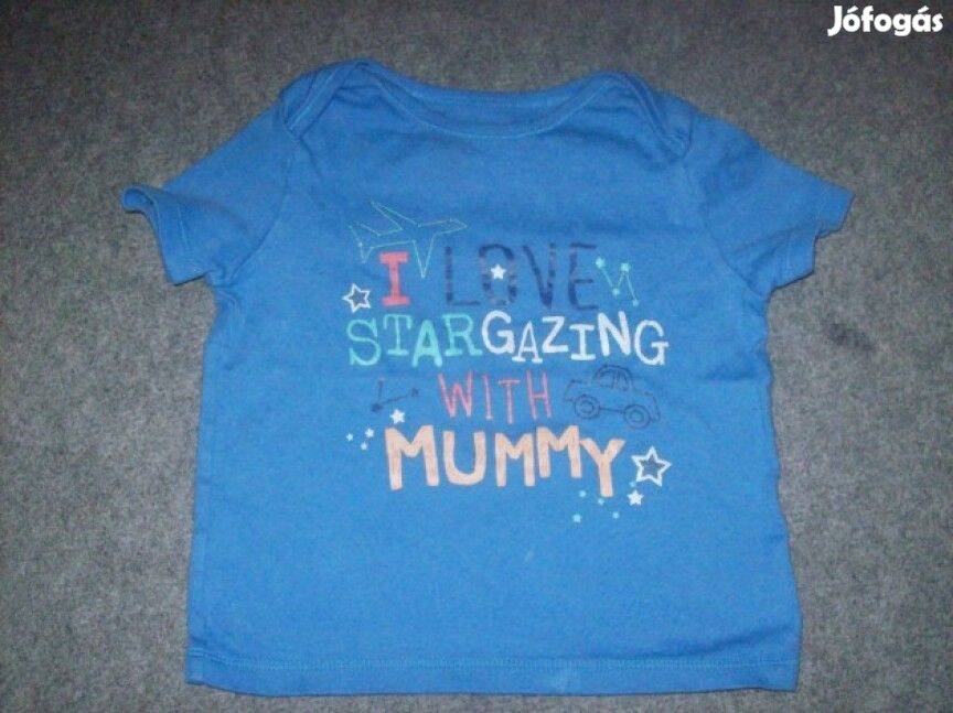 Újszerű kék mintás feliratos póló 3-6 hó méret 68