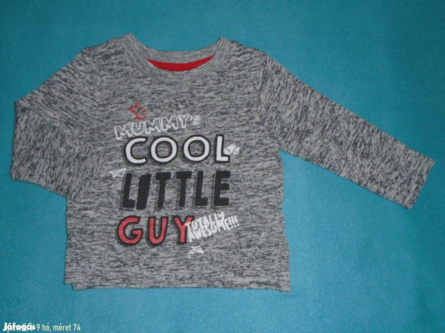 Újszerű szürke és feliratos hosszú ujjú felső 6-9 hó méret