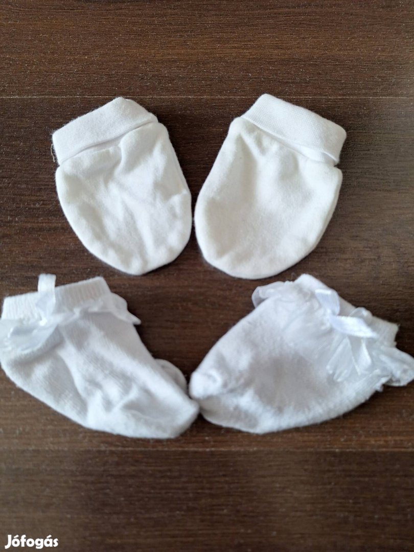 Újszülött pamut kesztyű arckarmolás ellen fehér zokni