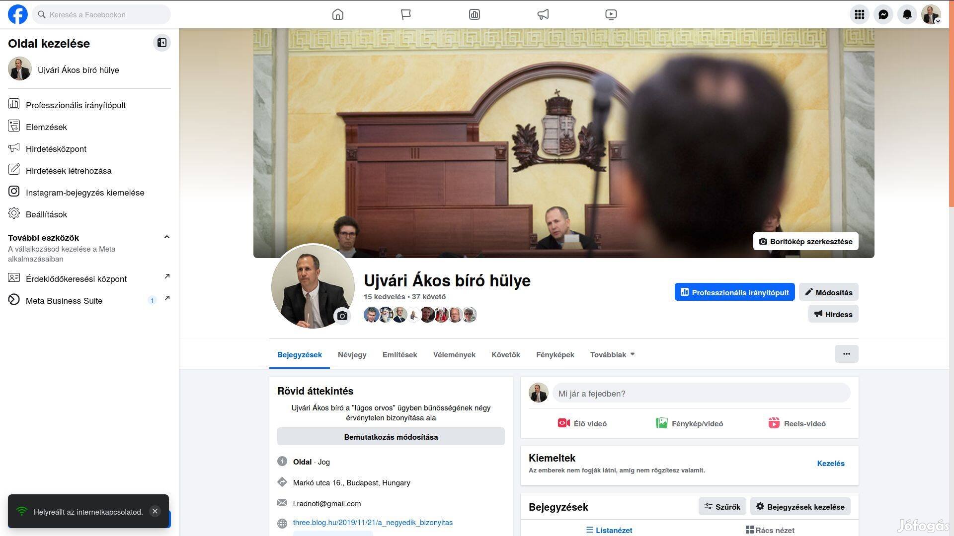 Ujvári bíró hülye FB oldal eladó jutányos áron