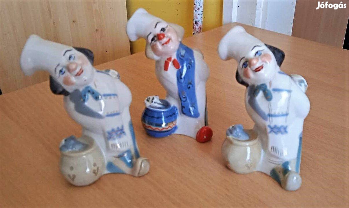 Ukrán porcelán szakács figurák Zhk Polonne, össz. 3 db