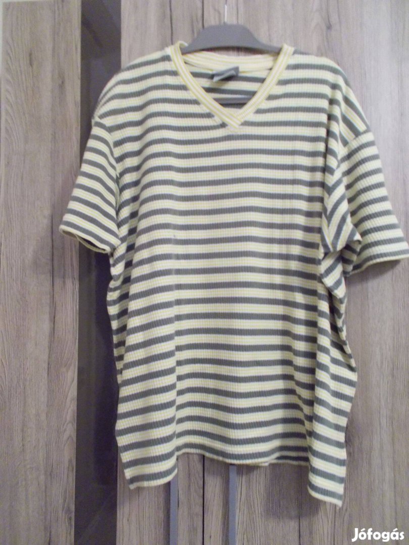 Ulla Popken bordás minta, sárga zöld csíkos póló 5254