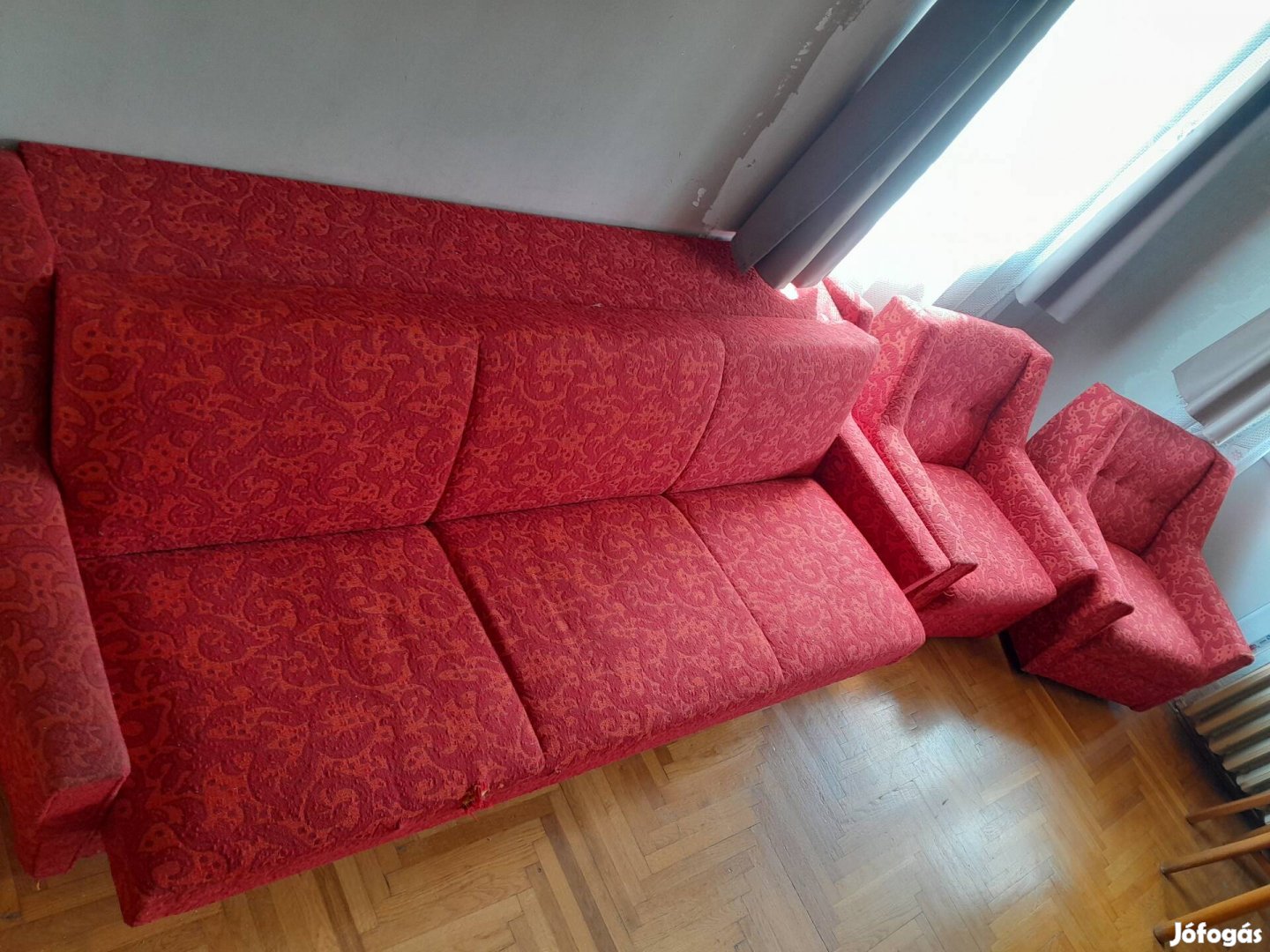 Ülőgarnitúra, piros 3+1+1 ággyá alakítható kanapéval
