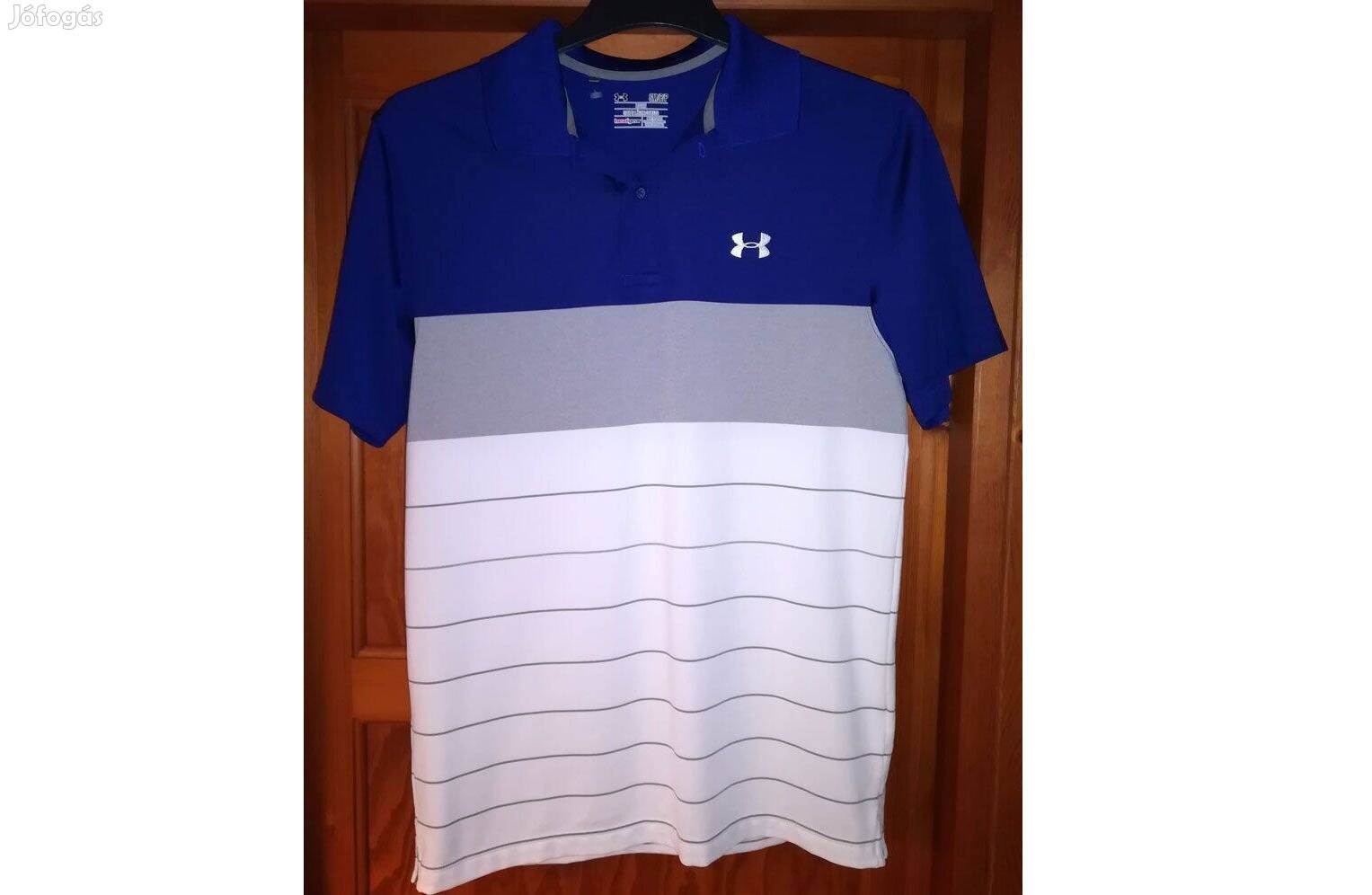 Under Armour eredeti kék fehér galléros S/M-es póló (07.)