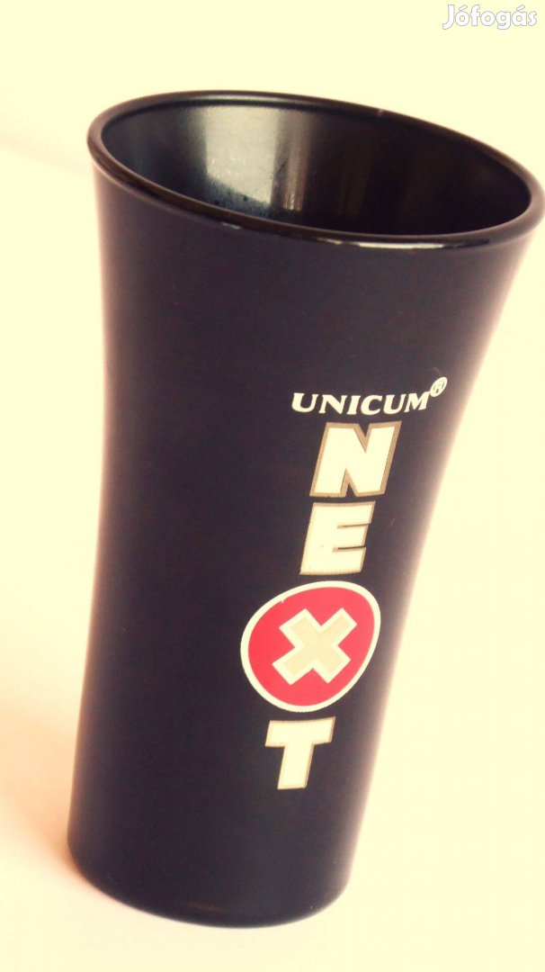 Unicum Next fekete színű, jelzett üveg, felespohár, intakt állapotban