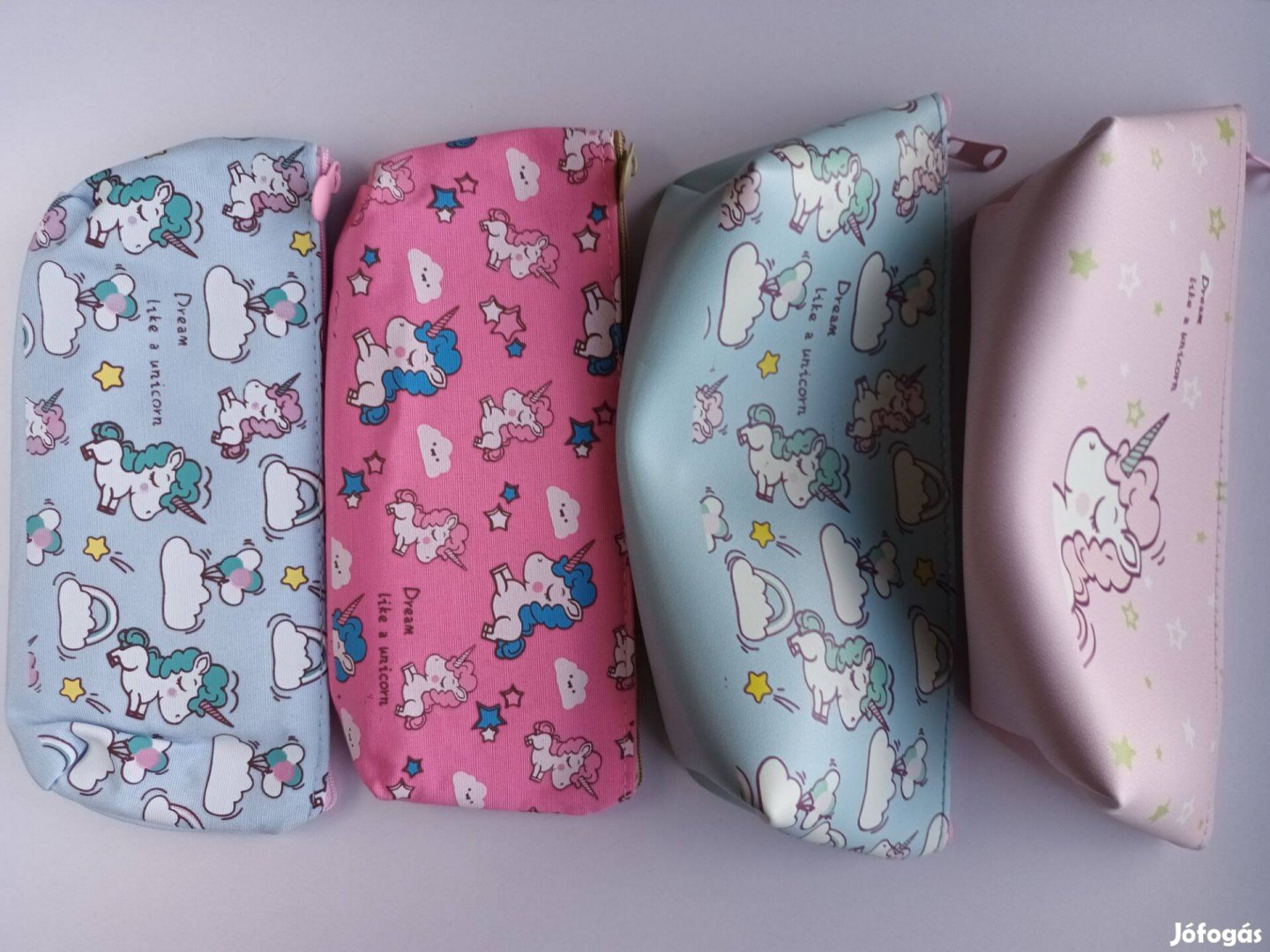 Unikornis egyszarvú trapéz tolltartó műbőr vászon rózsaszín