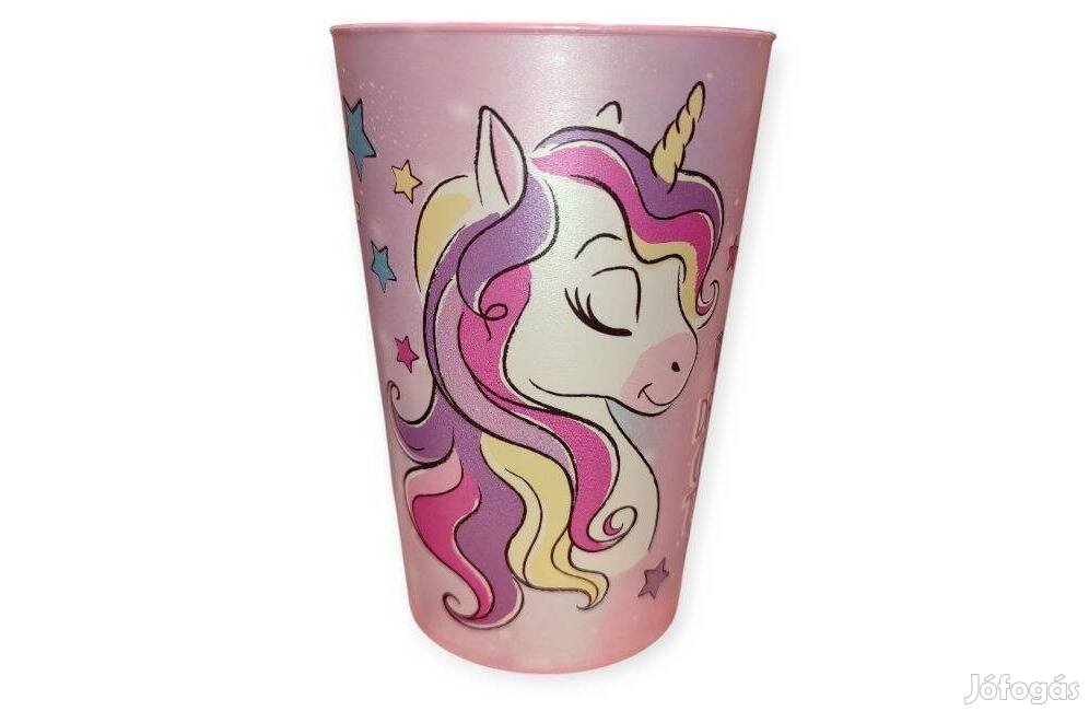 Unikornis mintás rózsaszín műanyag pohár 340 ml