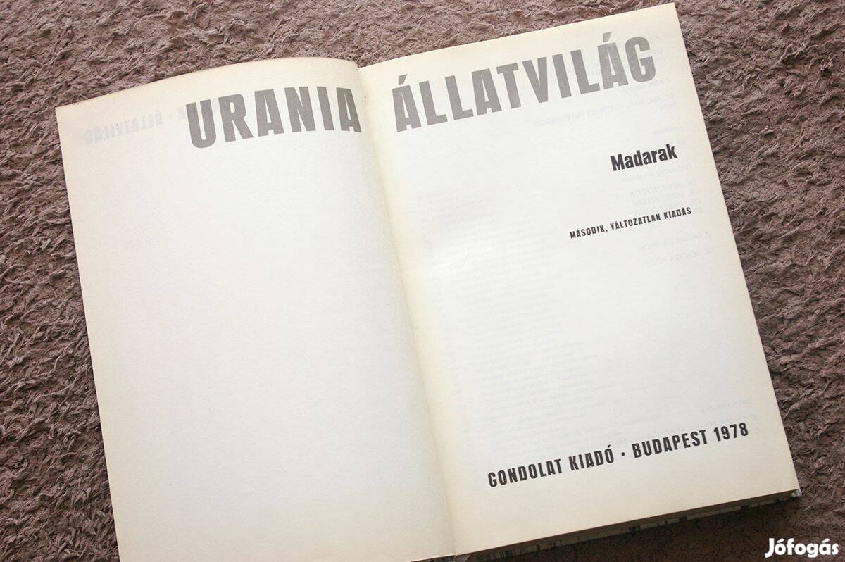 Uránia állatvilág: Madarak c. könyv eladó