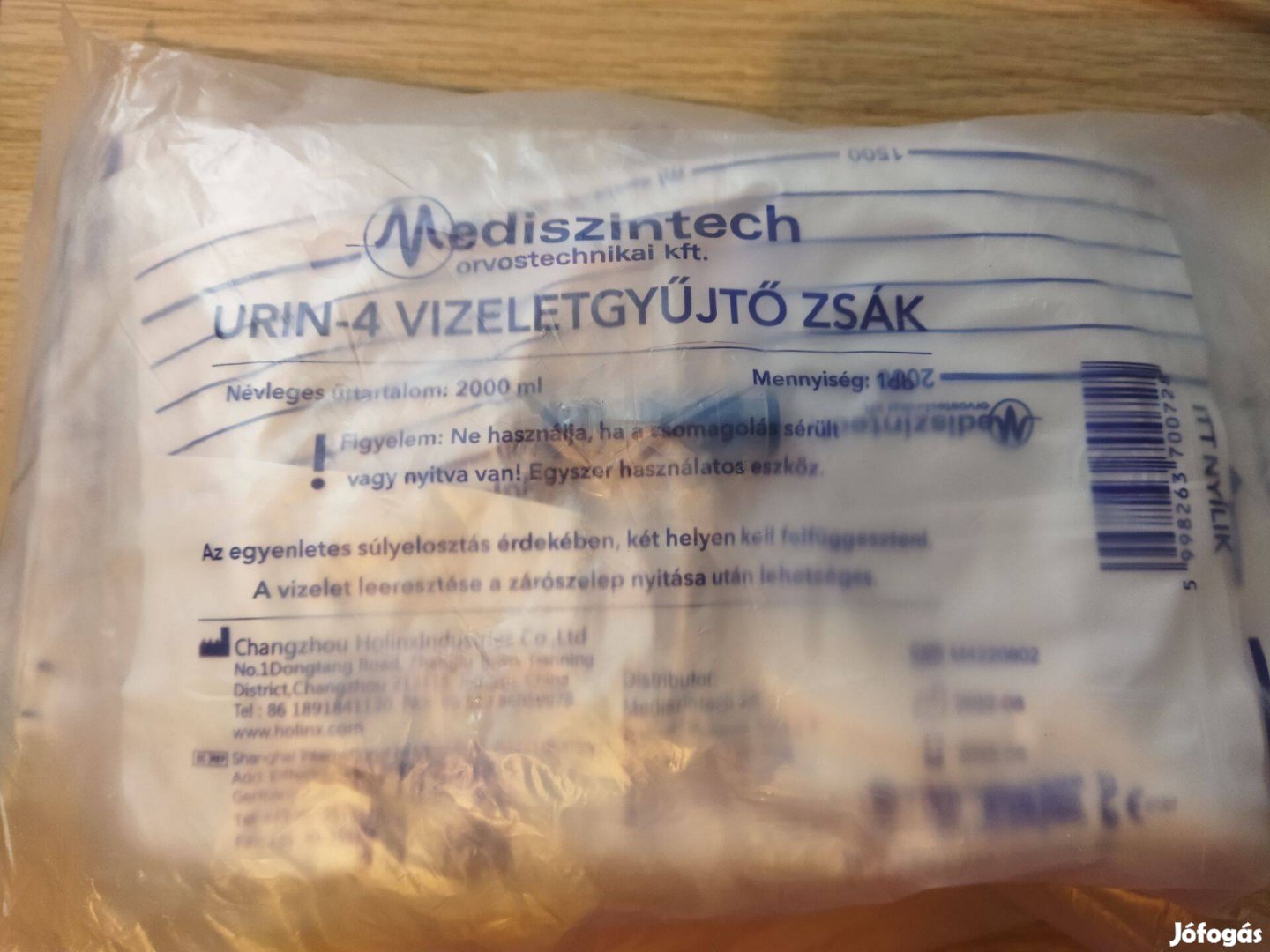 Urin4 vizeletgyűjtő zsák, 2 literes, keresztcsapos