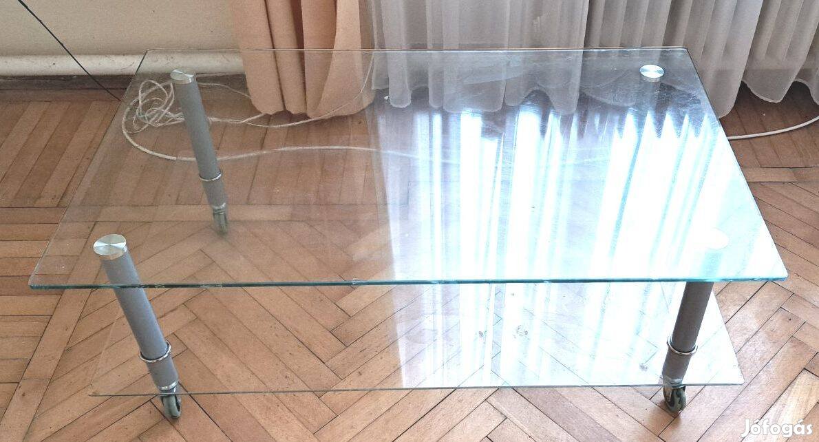 Üveg gurulós dohányzóasztal kb. 50x100cm