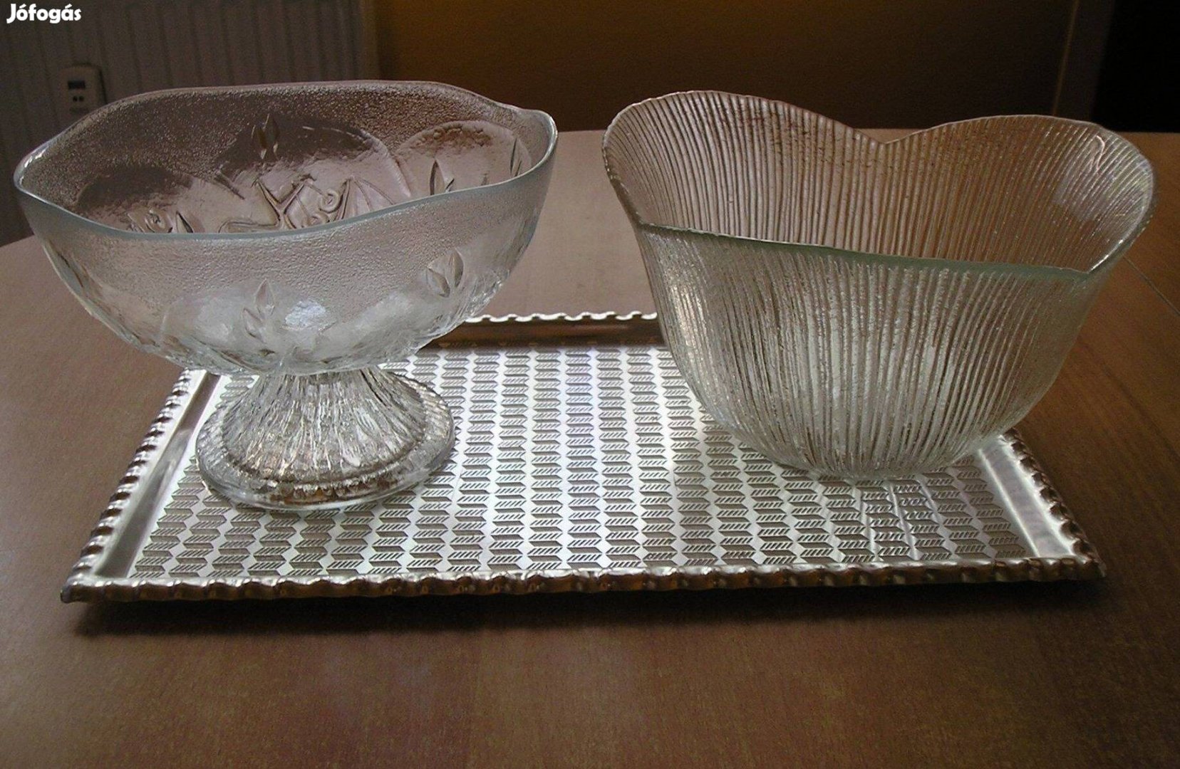 Üveg gyümölcstál, kínálótál - 2 db. együtt