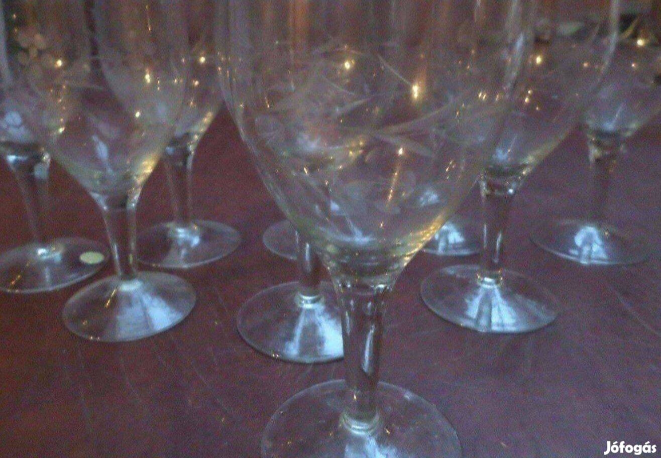 Üveg kehely pohár csiszolt boros pezsgős készlet