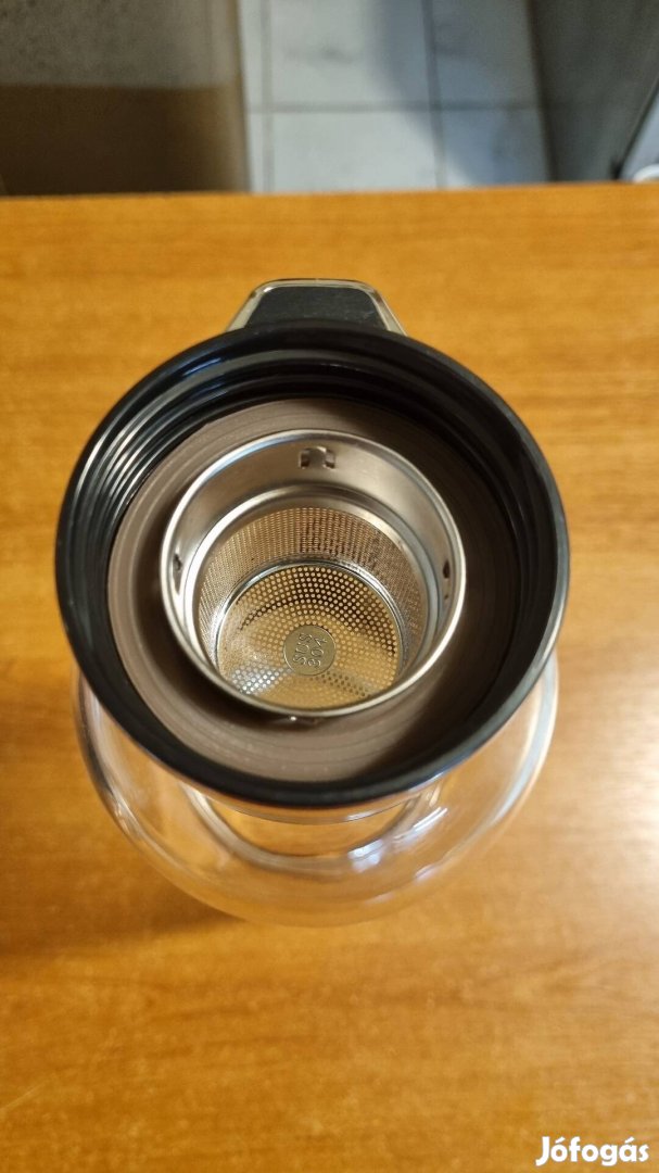 Üveg kulacs, termosz teaszűrős, Új