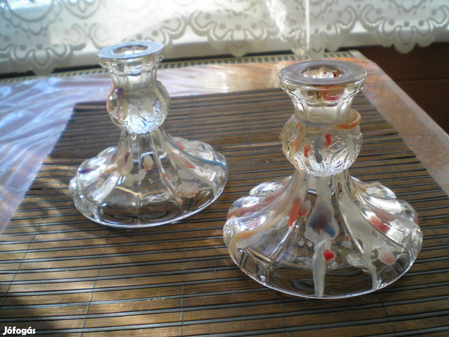 Üveg régi gyertyatartók egyben párban masszív darab
