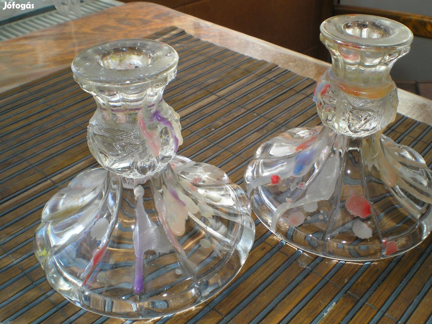 Üveg régi gyertyatartók egyben párban masszív darab