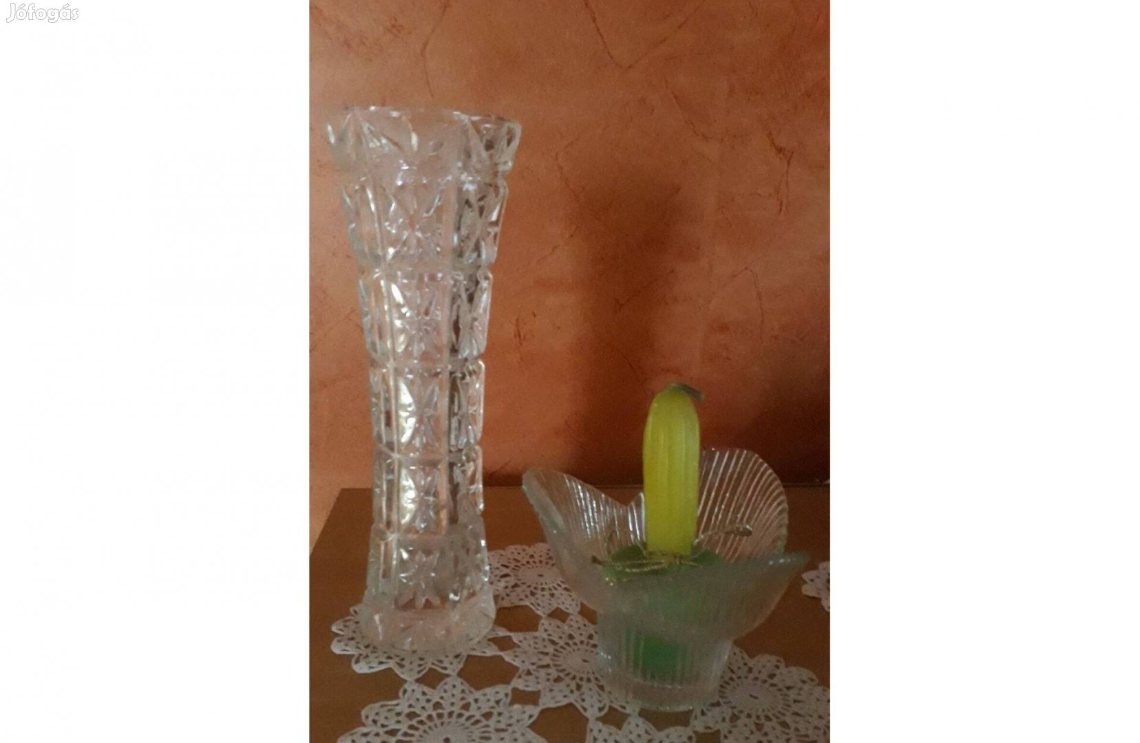 Üveg váza, gyertyatartóval