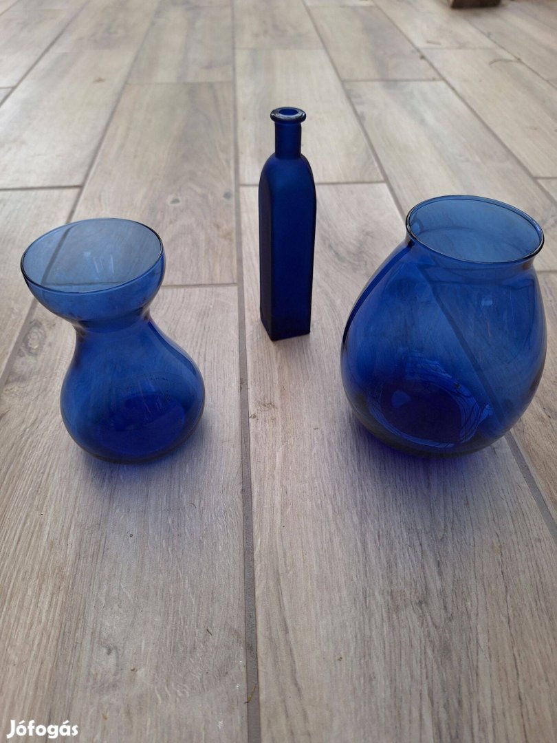 Üveg váza, kék váza, virágtartó