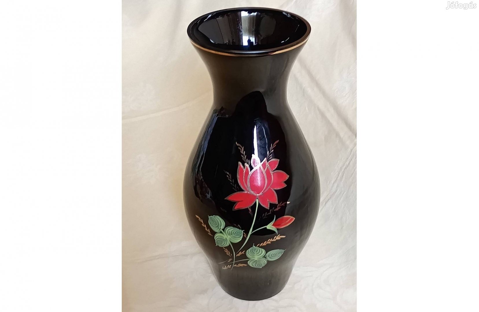 Üveg váza fekete üveg retro 30x13cm üvegváza