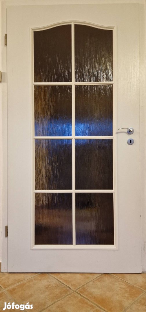 Üveges fehér fóliázott balos beltéri ajtó, tok nélkül 98cm x 198,5cm