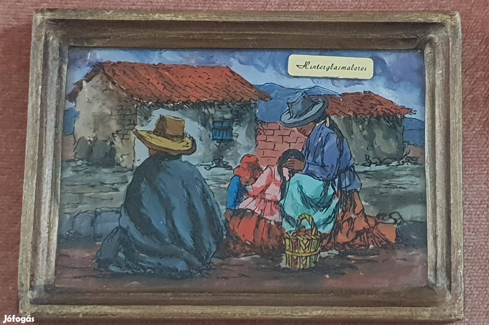 Üvegfestmény - Üvegkép - Hinterglasmalerei 15 x 11 cm Peruból