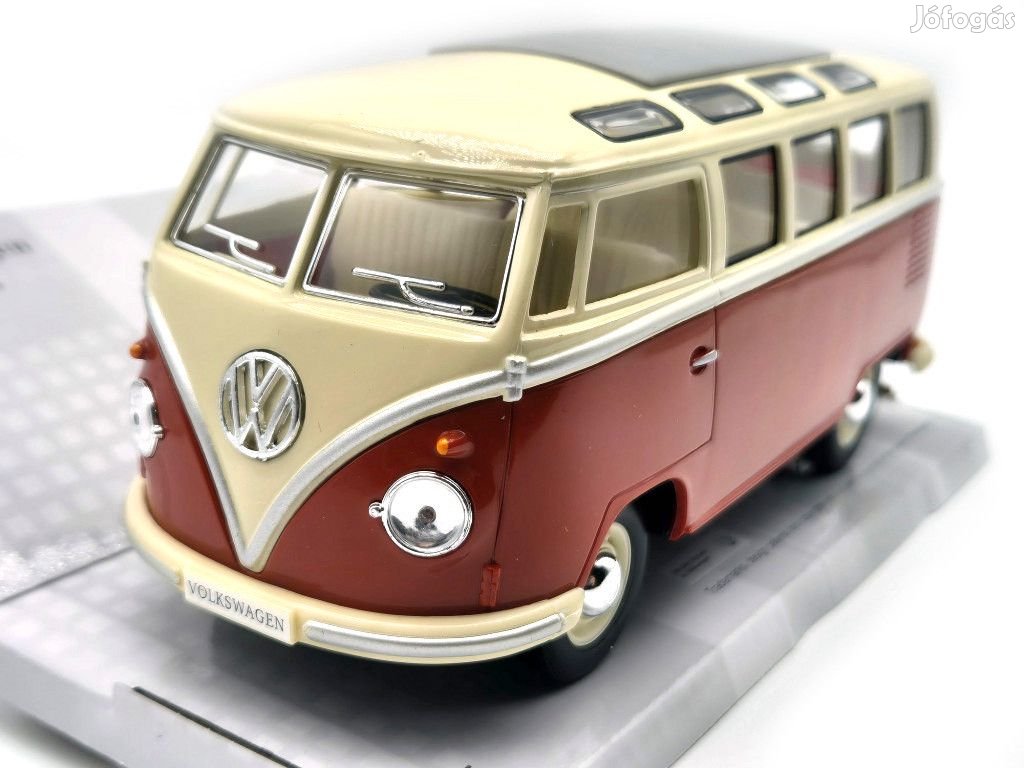 VW Bulli T1 transporter Samba (1962) - piros/krém - Kinsmart - 1:24
