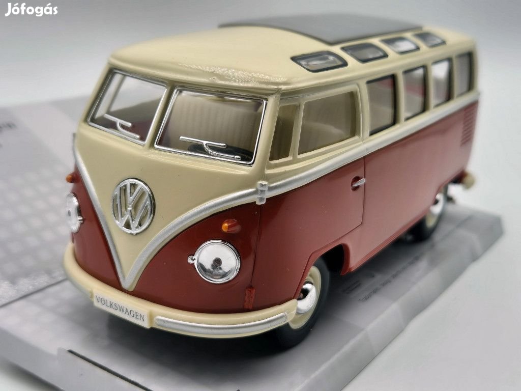 VW Bulli T1 transporter Samba (1962) - piros/krém - Kinsmart - 1:24
