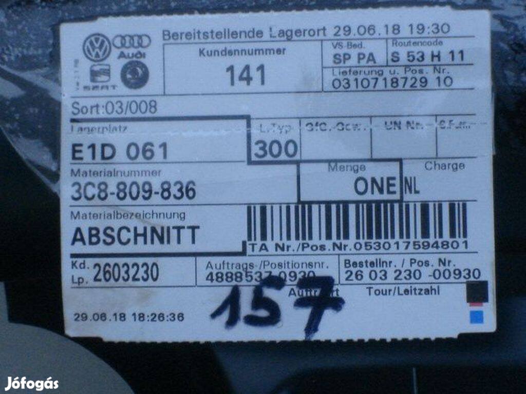 VW Passat CC jobb oldalkeret A+B oszlop Új 38809836
