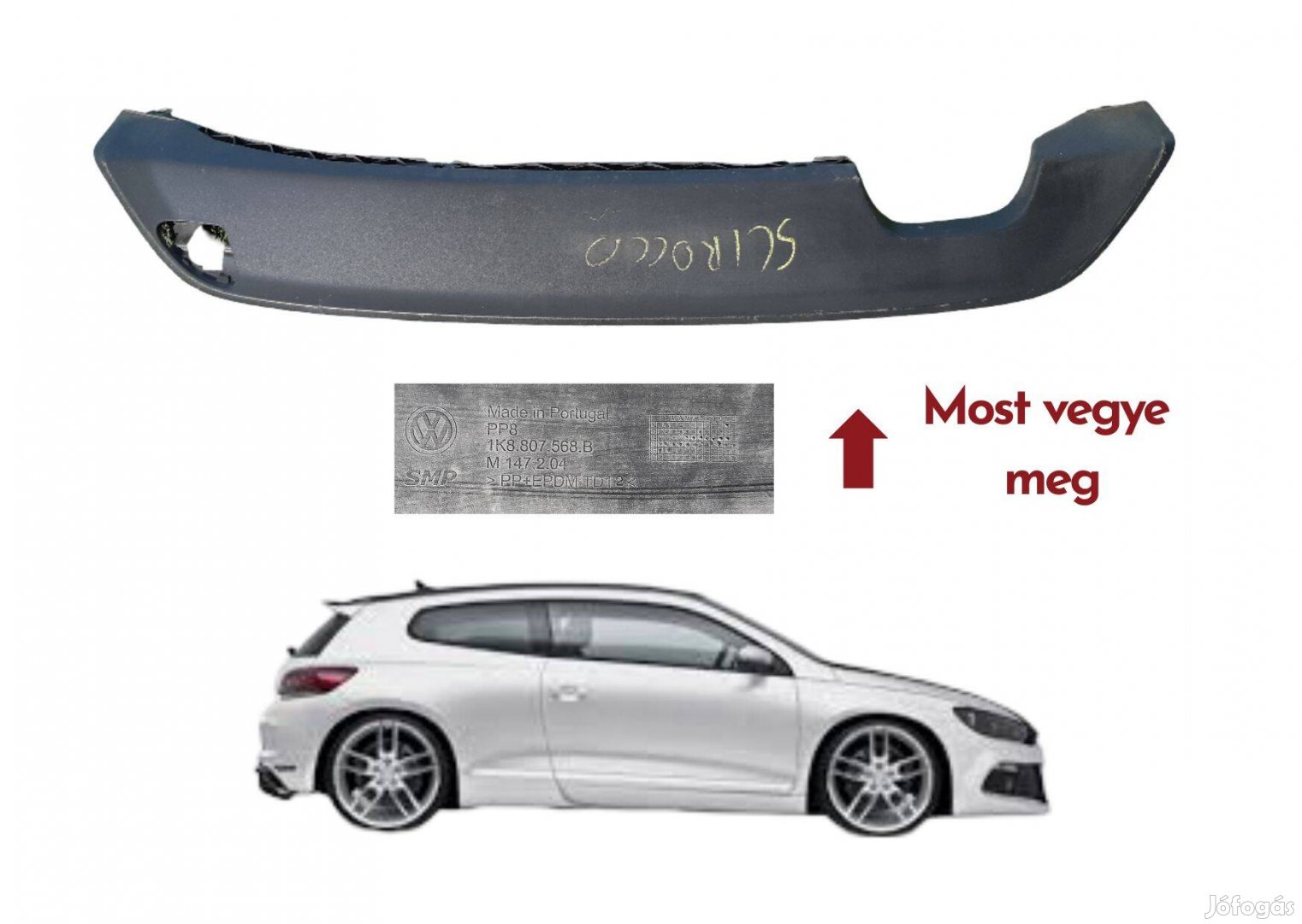 VW Scirocco Facelift hátsó alsó lökhárító burkolat 1K8807568B