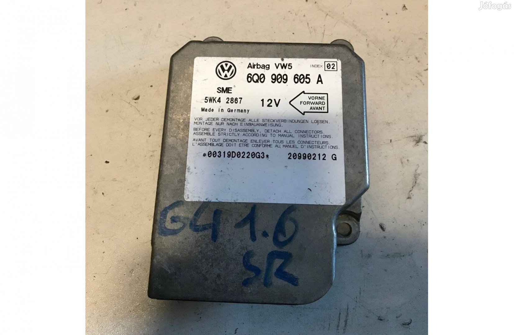 VW csoport Octavia I - légzsákvezérlő 6Q0 909 605 A