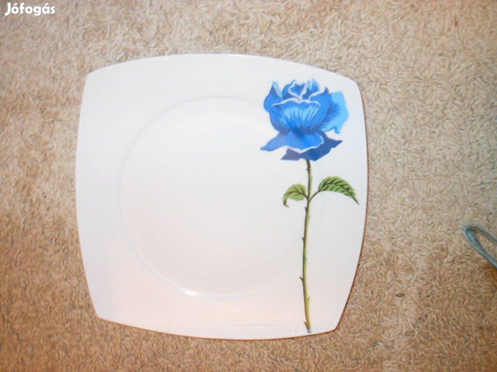 Vadi új 4dbos kék rózsás szögletes porcelán lapostányér