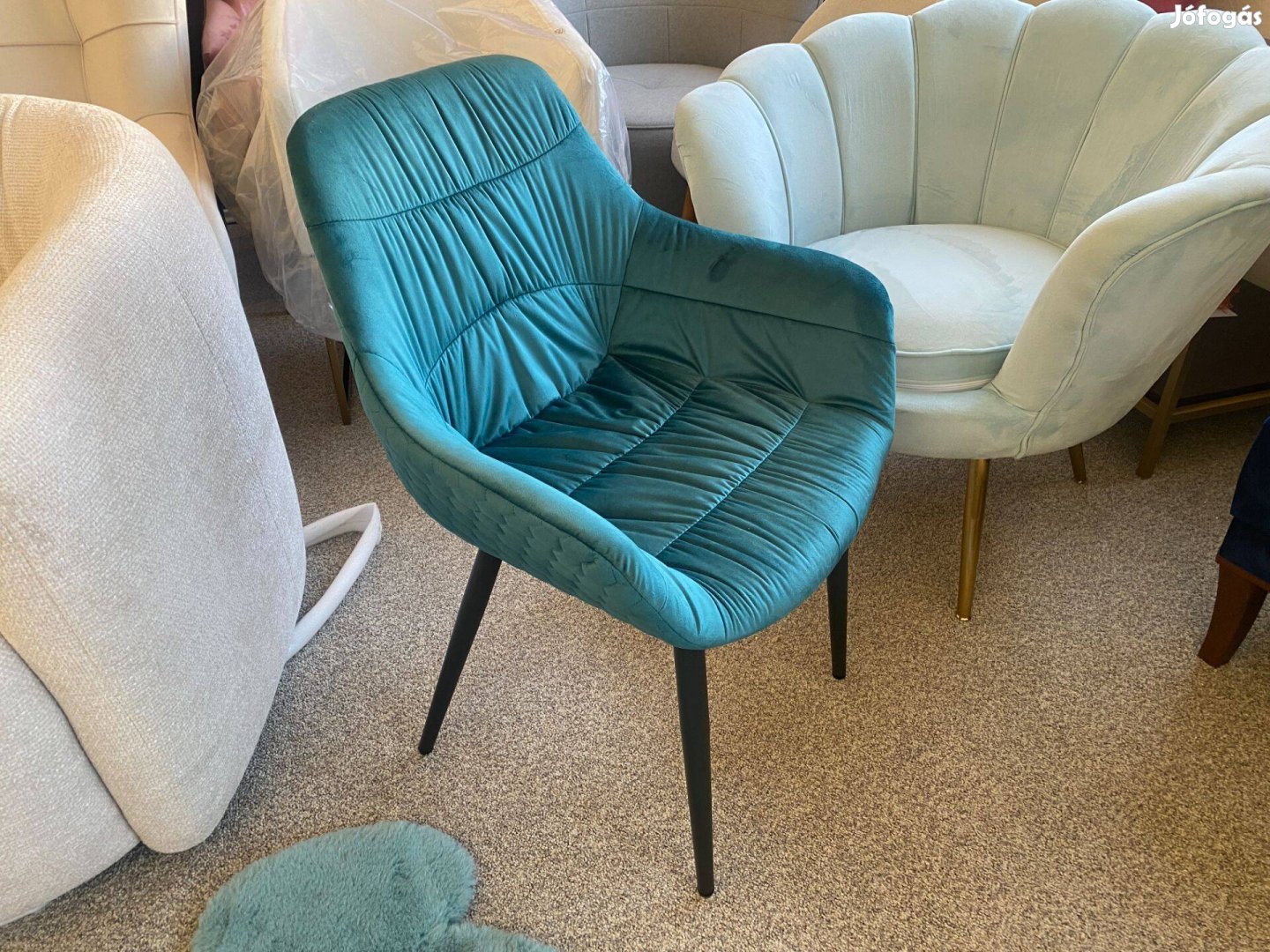 Vadiúj! Türkiz színű bársony étkezőszék 4 db-os szett