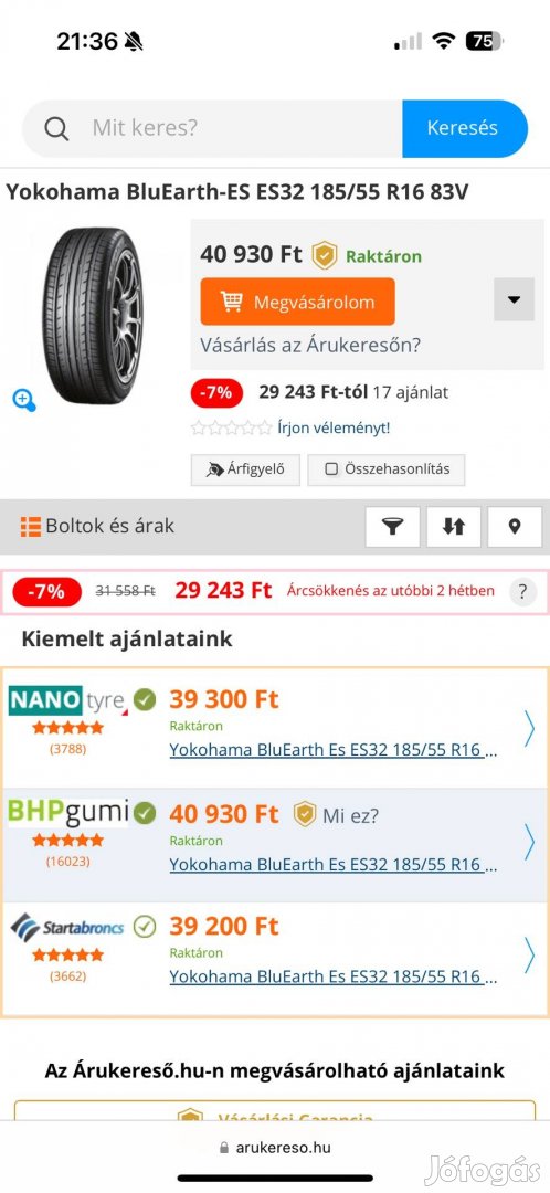 Vadonatúj Yokohama 185/55 r16, nyári gumi