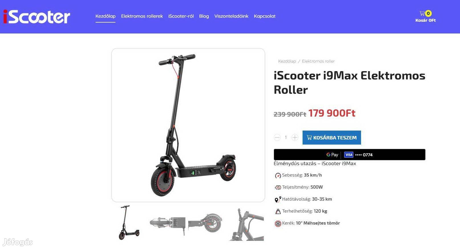 Vadonatúj, bontatlan iscooter i9Max elektromos roller, 1 év gari 35 km