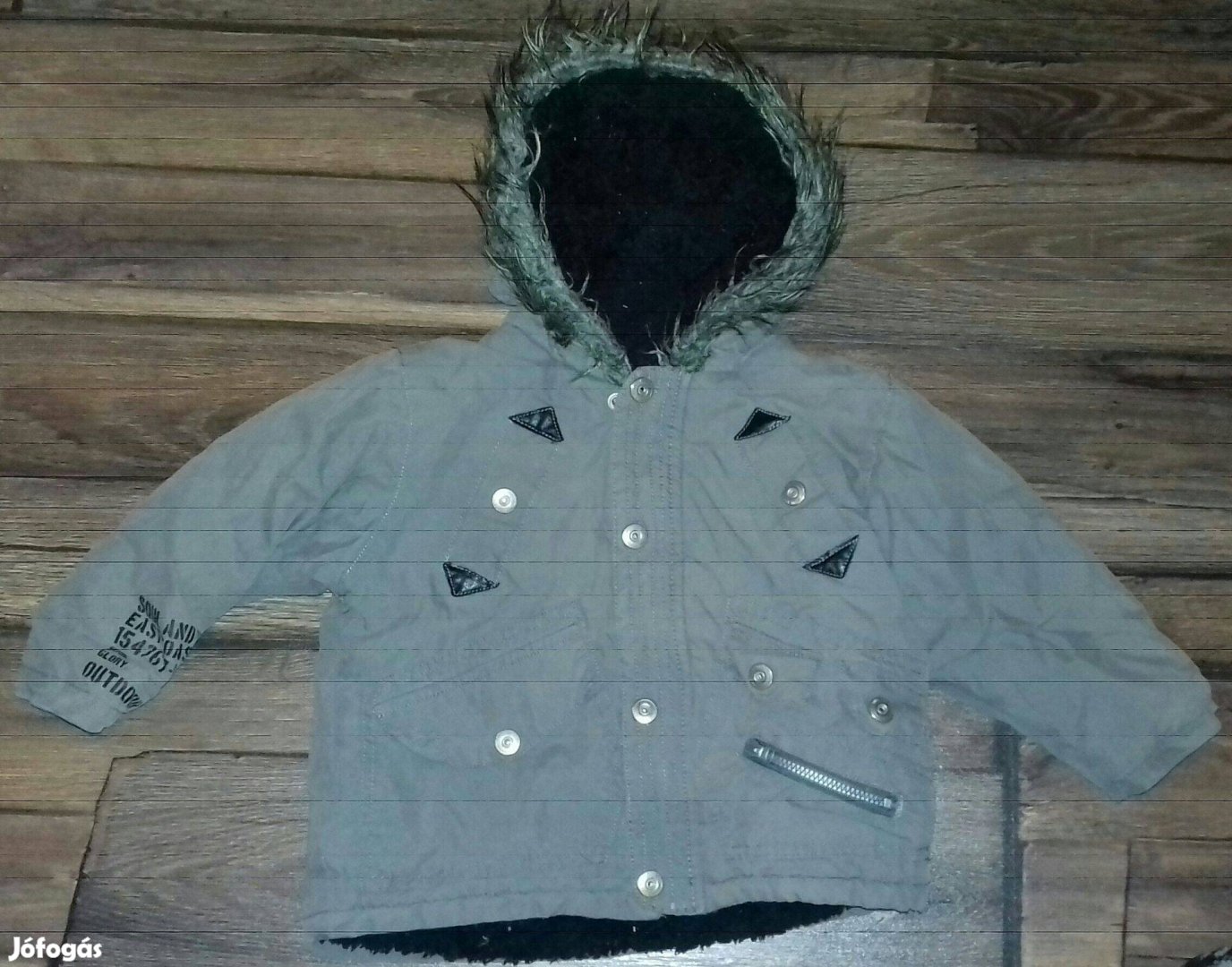 Vagány szőrme kapucnis szürke téli kabát, 80-86