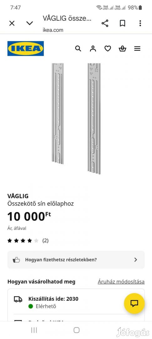 Váglig összekötő sín előlaphoz IKEA Új