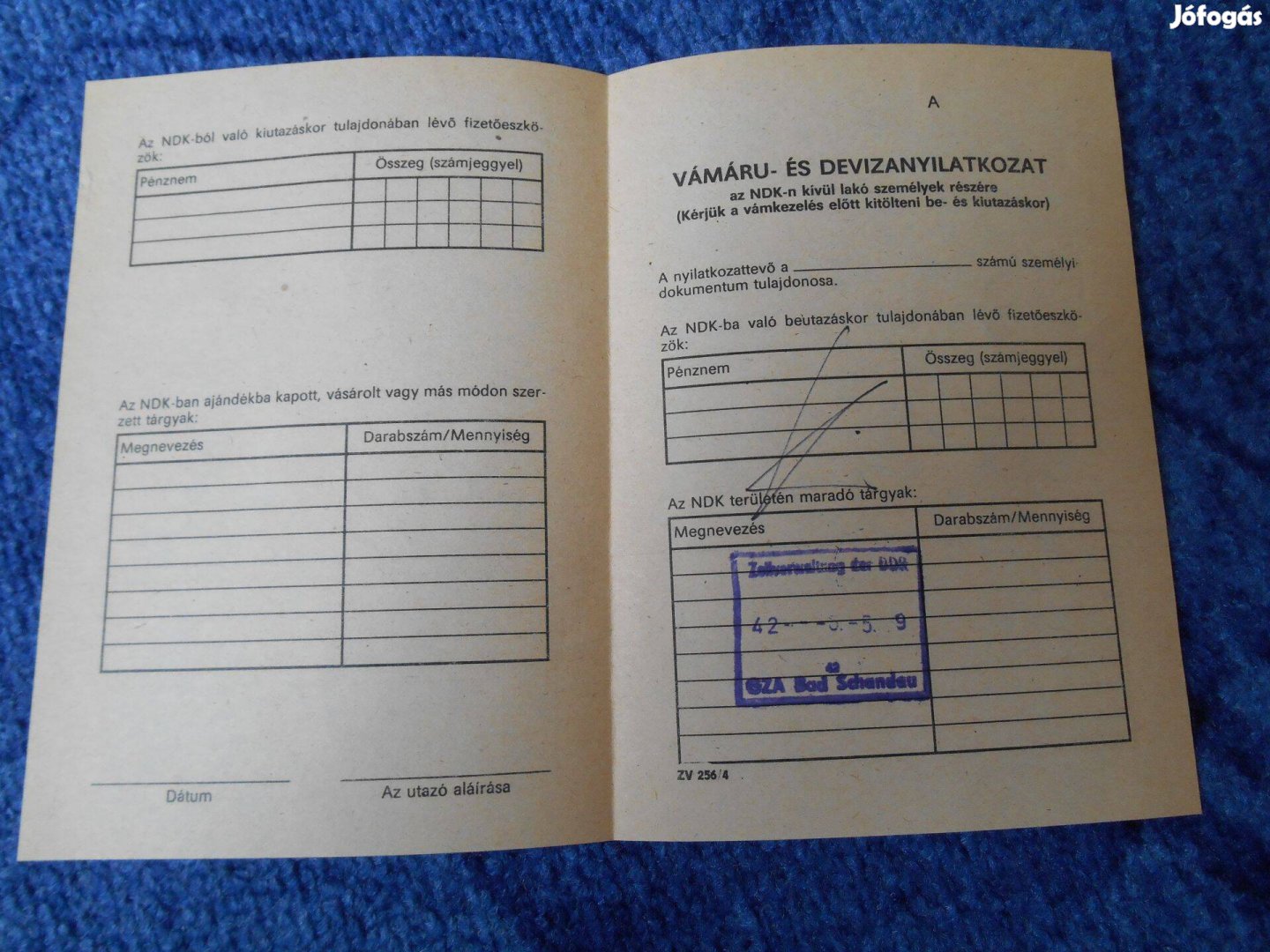 Vám és devizanyilatkozat NDK-n kívül lakó személyeknek