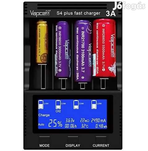Vapcell S4+ Smart Akku Javító Tesztelő Töltő  (4957)