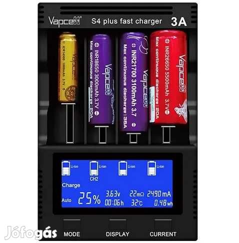 Vapcell S4+ Smart Akku Javító Tesztelő Töltő  (4957)