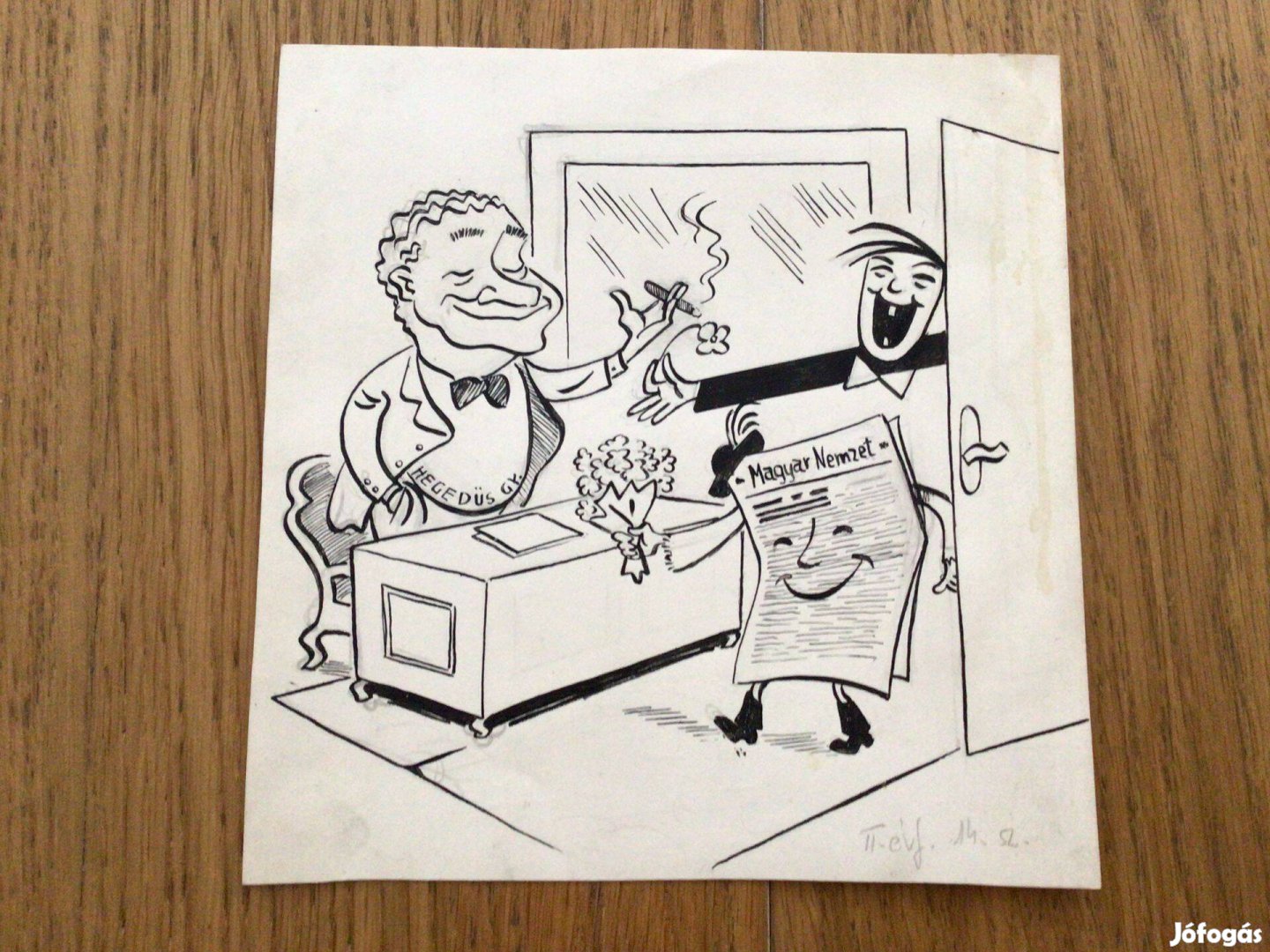 Várnai György eredeti karikatúra rajza a Szabad Száj c. lapnak 16,5 x