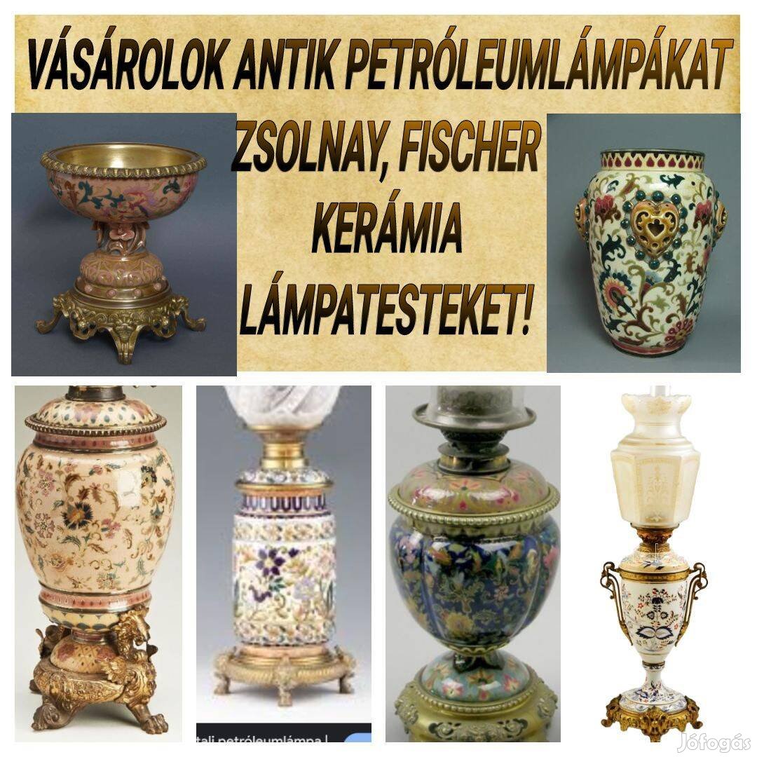 Vásárolok antik majolika lámpa alkatrészeket Petroleum regiseg zsolay