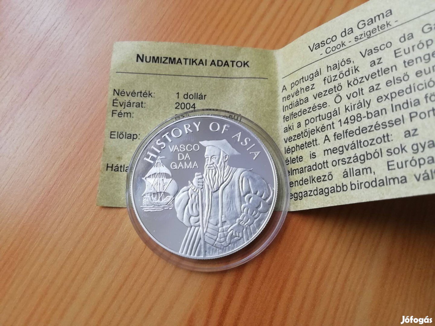 Vasco da Gama szín ezüst PP emlék 1 dollár 20 g certivel