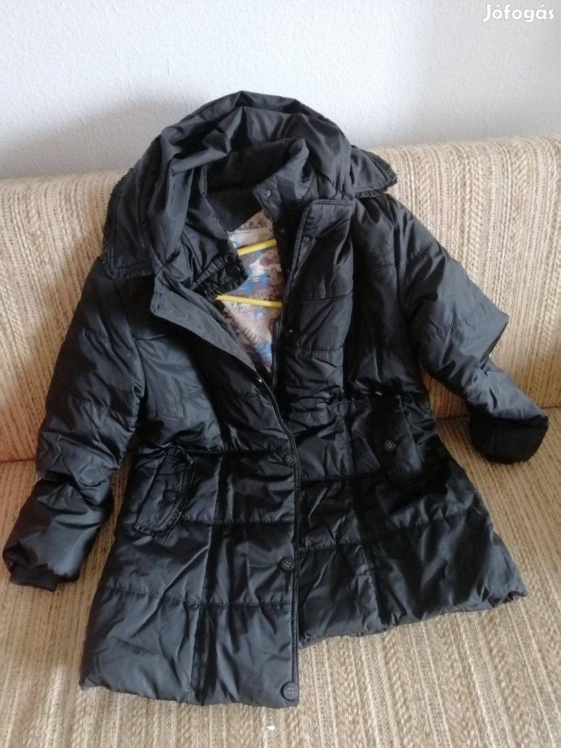Vastag, téli fekete női kabát XL