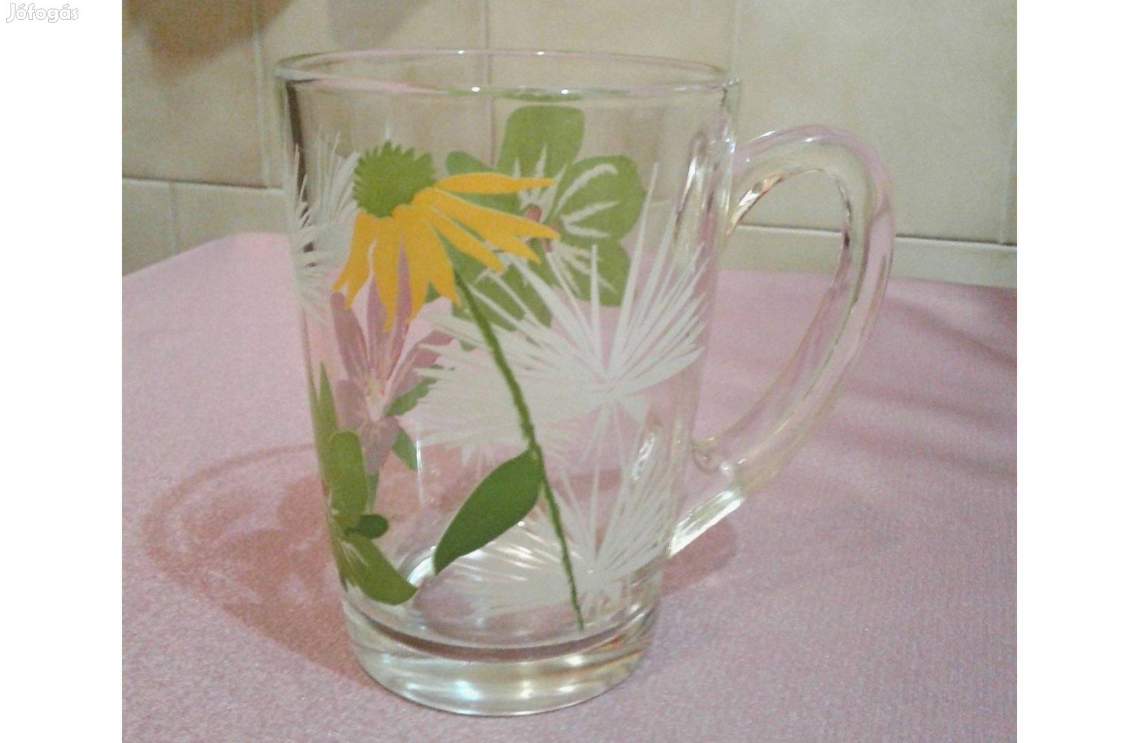 Vastag üveg bögre teának kávénak festett virág mintával gyűjteményből