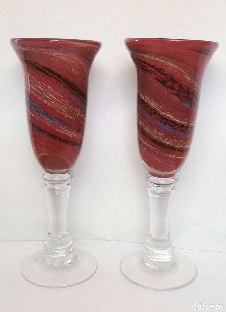 Vastagfalú márványos mintázatú boros, vagy pezsgős talpas pohár párban