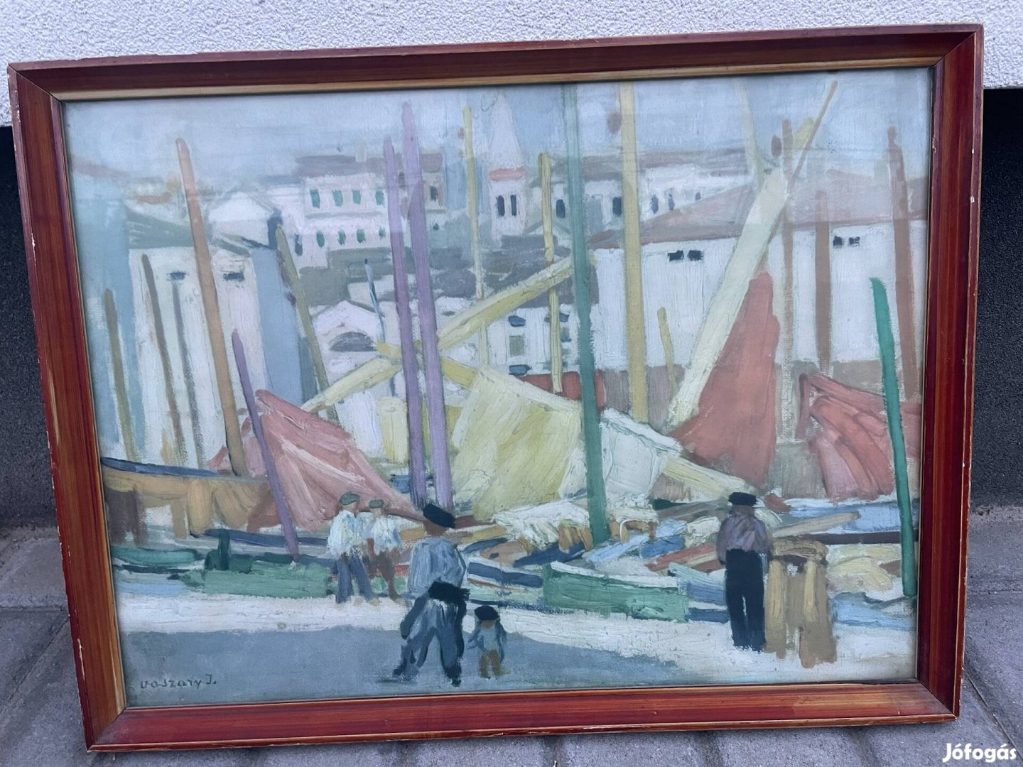 Vaszary János: Piranoi kikötő reprodukció kép, fa keretben 