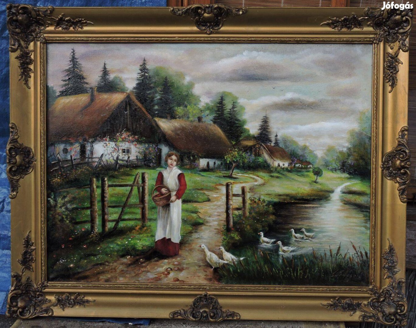 Vászonfestmény életkép keretben