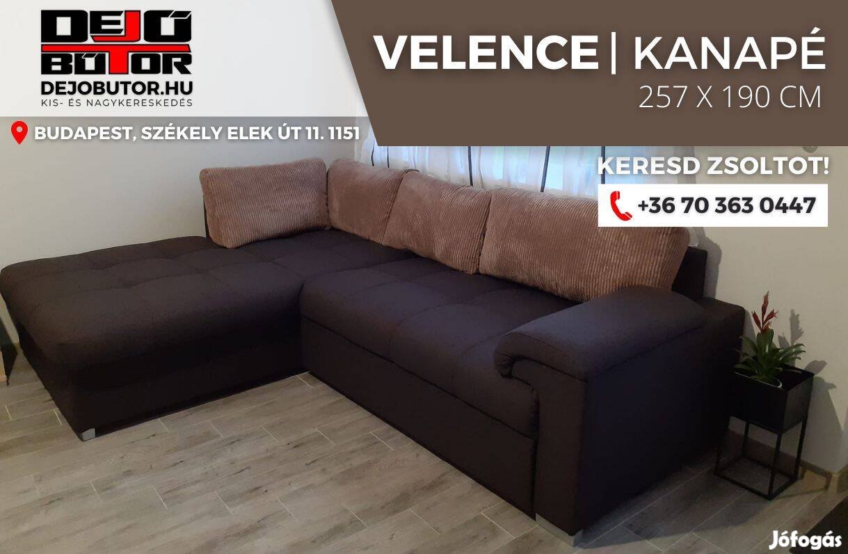Velence fekete rugós kanapé ülőgarnitúra sarok 260x190 cm